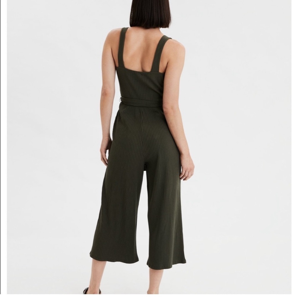 American Eagle Women's Ribbed Tie Waist Tank Jumpsuit in Olive Green sz XS - Picture 2 of 14